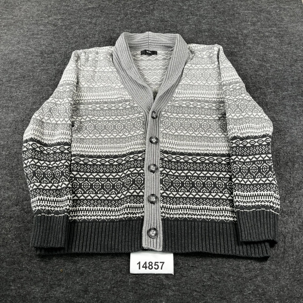 Mossimo Cardigan Women XL Gray Excellent Fair Isle Shawl Collar Cotton Sweater